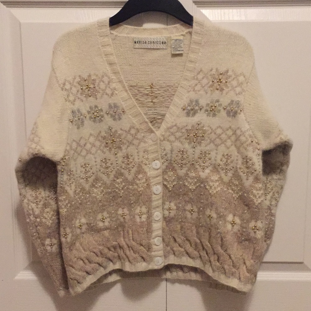 Marisa Christina Cream and Gold Cardigan